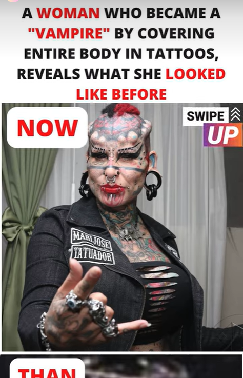 A Woman Who Became A “Vampire” By Covering Entire Body In Tattoos Issues Warning